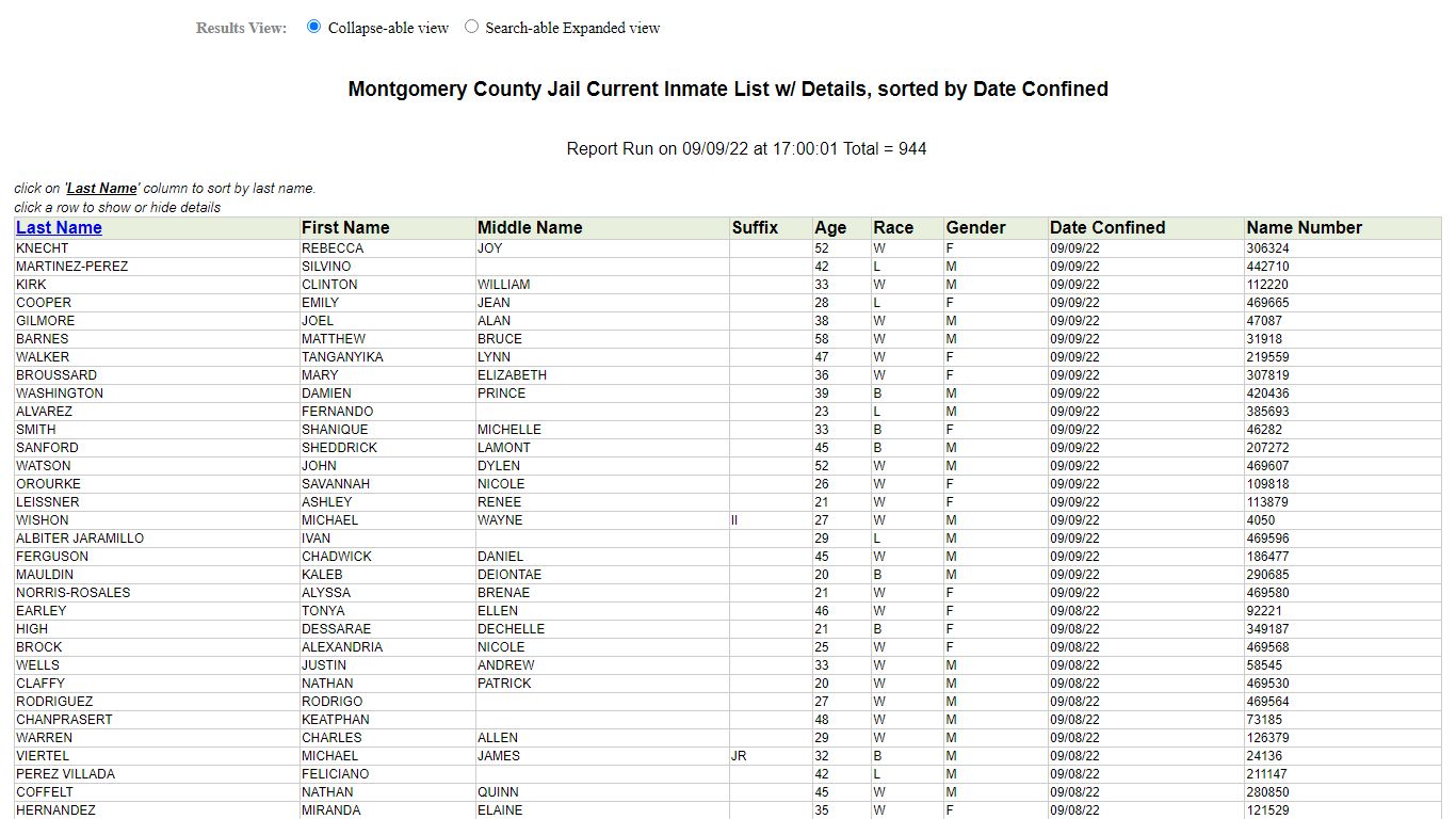 Jail Roster - Montgomery County, Texas