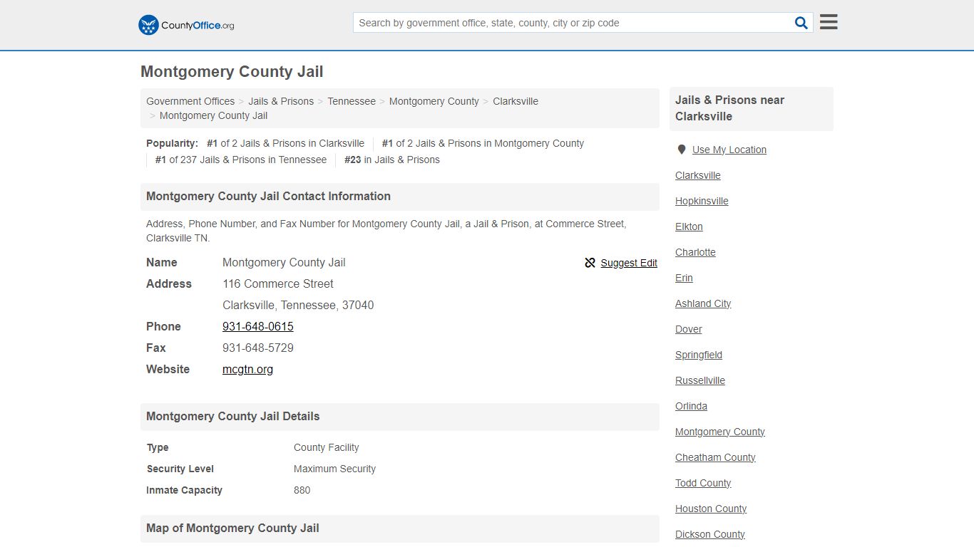 Montgomery County Jail - Clarksville, TN (Address, Phone, and Fax)